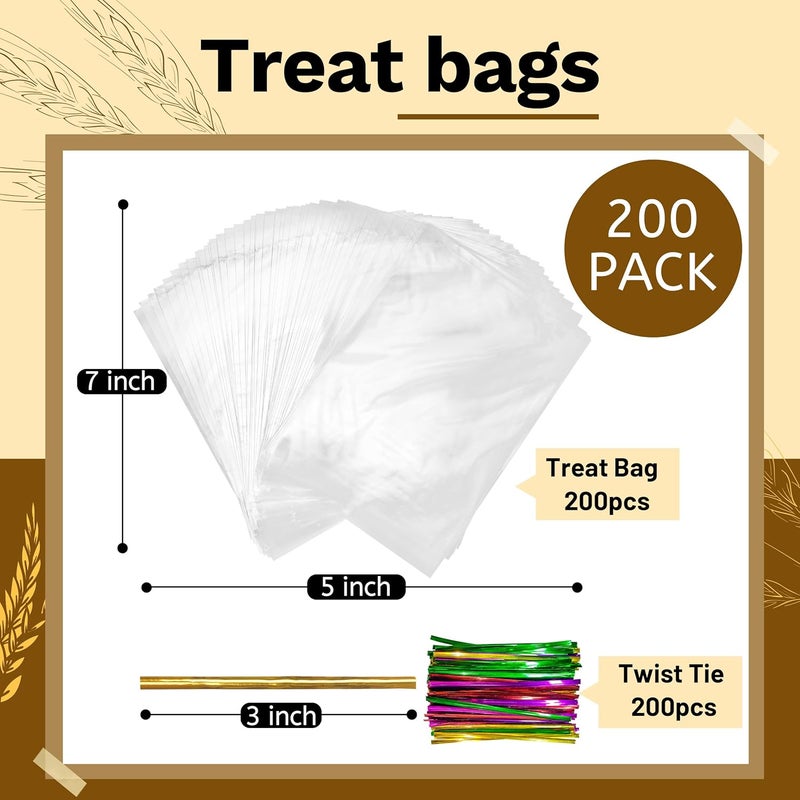 LOKQING LOKIQNG Cellophane Bags Plastic Treat Bag Clear Cookie Candy Bags with Twist Ties for Party Favor Bag(200 Pack, 5x7inch) - Image 4